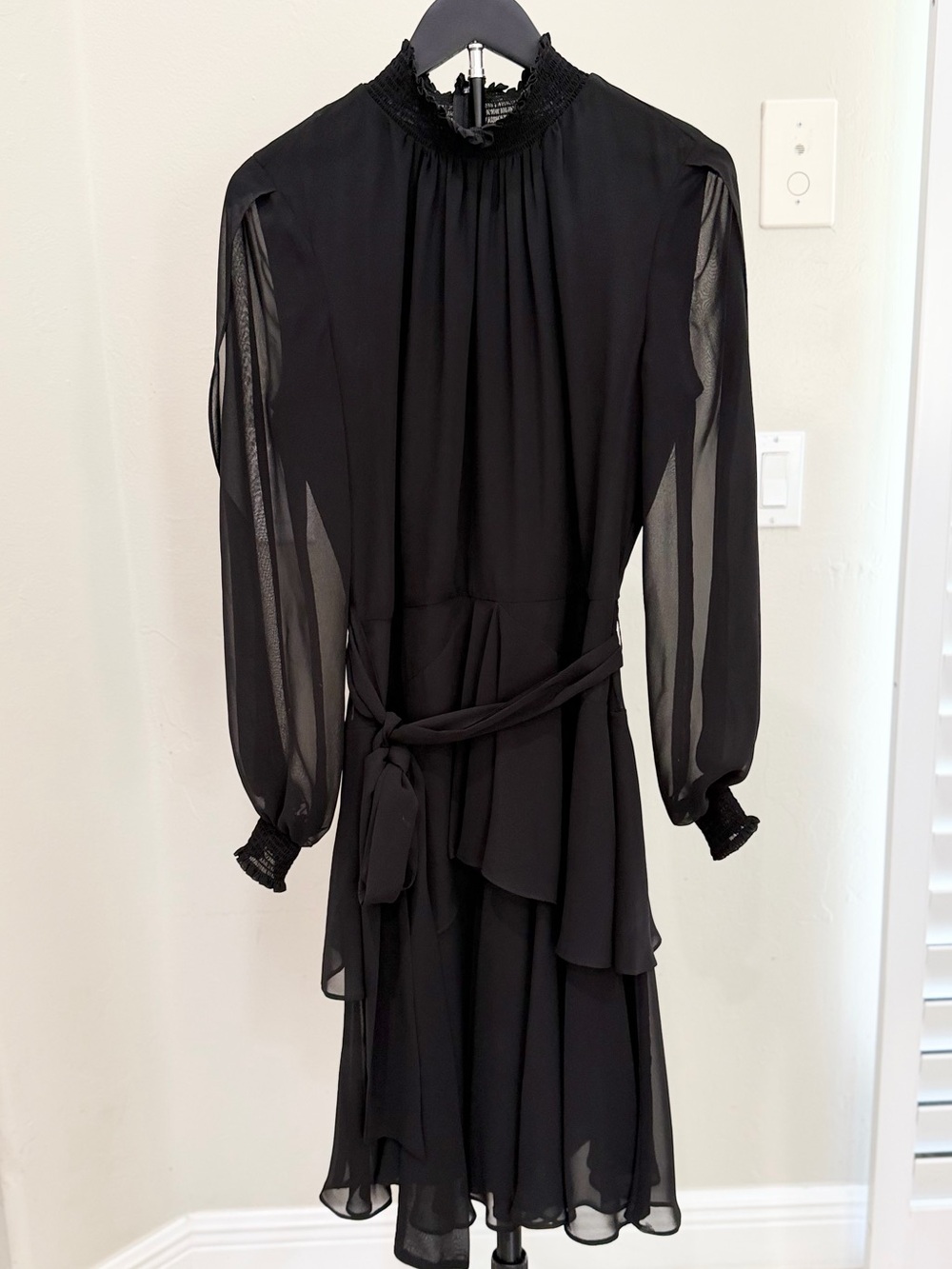 Alex Marie Black Sheer-Sleeve Ruffle Midi Dress Evening Black Tie Steampunk - Picture 2 of 8